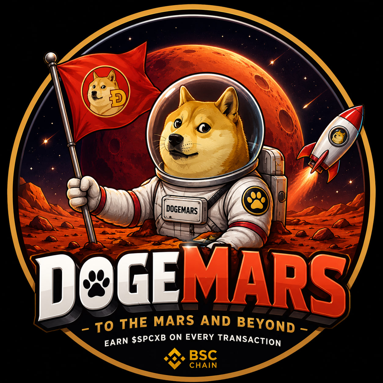 DogeMars — an astronaut Doge planting a flag on Mars